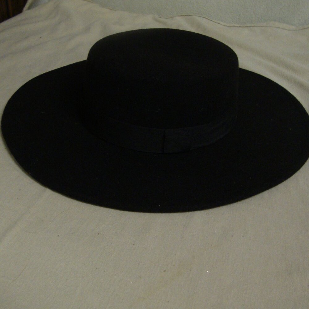 Spanish Gaucho or Amish - Black Flat Top Fedora Costume Hat